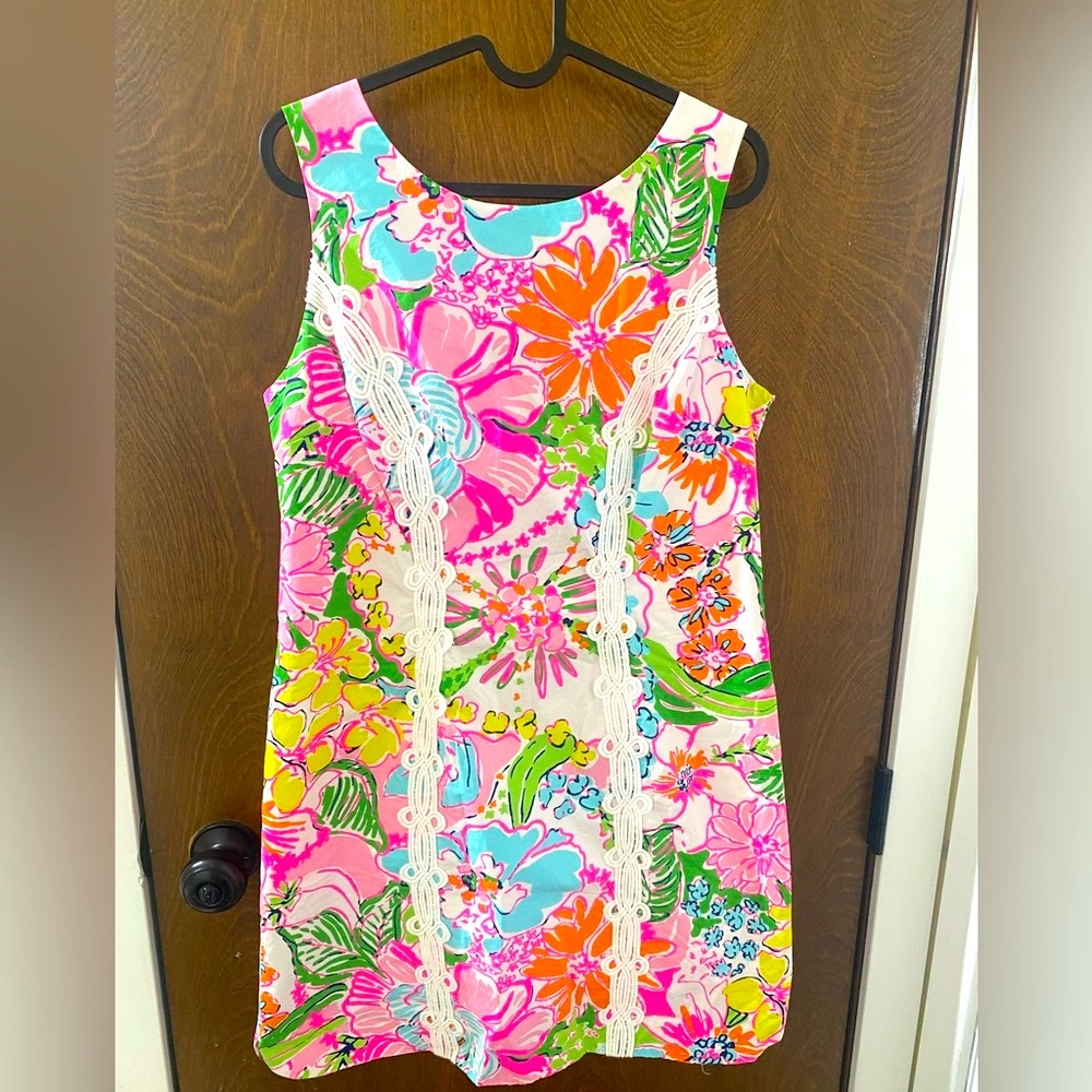 Lilly Pulitzer for Target Bright Pink Floral Shift Dress with Green Accents